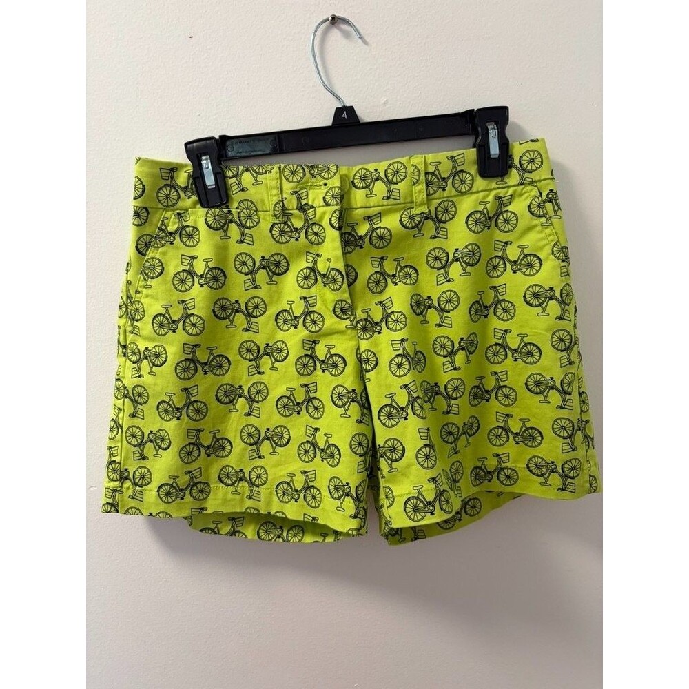 Crown & Ivy Bicycle Print Chino Shorts Womens Size 6 Lime Green Black Preppy